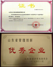 和田变压器厂家优秀管理企业证书